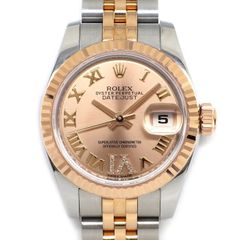ロレックス Rolex 腕時計 デイトジャスト 179171 ルーレット刻印 ランダムシリアル サンレイ ピンク文字盤 VIダイヤ ローマンインデックス デイト K18PG SS 自動巻き 【箱・保付き】 【中古】