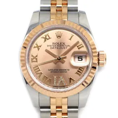ロレックス Rolex 腕時計 デイトジャスト 179171 ルーレット刻印 ランダムシリアル サンレイ ピンク文字盤 VIダイヤ ローマンインデックス デイト K18PG SS 自動巻き 【箱・保付き】 【中古】のサムネイル