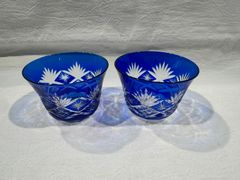 切子 細工 ロック グラス × ２ 伝統 工芸 アンティーク レトロ  食器 レア 極美品】伝統工芸 切子ガラス ロックグラス ペア 2個 ヴィンテージ