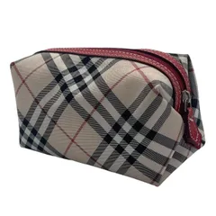 BURBERRY LONDON バーバリーロンドン BLUE LABEL 化粧ポーチ ノバチェック ファスナー レザー 小物入れ ベージュ系 赤 レディースのサムネイル