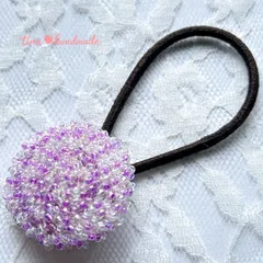 【ヘアゴム】ラベンダーカラーのビーズクロッシェヘアゴム