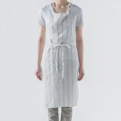 未使用新品　リーノ・エ・リーナ　リネンフルエプロン　ミラ　シリュス　A360　LINO E LINA　麻　白　オフホワイト　ストライプ　縞　ラインのサムネイル