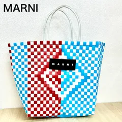 【マルニ MARNI】美品 フラワーカフェバスケットトート レッド×ライトブルー×ホワイトのサムネイル