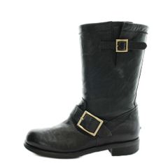 지미츄 JIMMY CHOO 엔지니어 부츠 쇼트 부츠 힐 가죽 36.5 블랙 블랙 /AN44