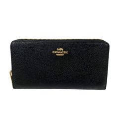 COACH コーチ 長財布 ブラック クロスグレインレザー ラウンド