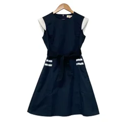 美品 Kitamura キタムラ バイカラー ノースリーブ ひざ丈 ベルテッド ワンピース サイズ38 ネイビー レディース 古着 中古 USEDのサムネイル