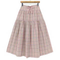 ピンクハウス　花×チェック　パッチワークギャザーフレアスカート梯子レース×リボン ピンクハウス☆総パッチワーク！ギャザースカート 赤系 前開き