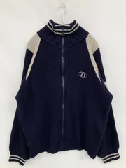 kutir クティール ニット/セーター M ネイビー ワンポイント ブランドロゴ ライン柄 ミドル丈 長袖 タートルネック/ハイネックのサムネイル