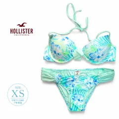 ホリスター Hollister レディース 水着 ビキニ 花柄 ホルターネック リボン パッド入り セパレート スイムウェア ライトブルー ミントグリーン XS 海 プール リゾートのサムネイル