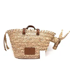 未使用に近い アニヤハインドマーチ Anya Hindmarch ラージ ドンキー バスケット カゴバッグ トート ラフィア レザー ロバ アニマル 手持ち エコバッグ付き ボーナス 夏休み 夏コーデ ご褒美 旅行 帰省 サマーギフトのサムネイル