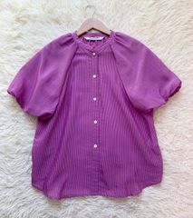 美品 レリアン ロシャス プルミエール バンドカラー 半袖 ブラウス 