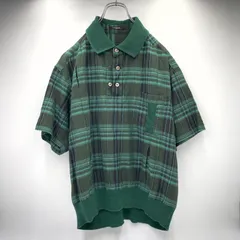 LANCEL ランセル ポロシャツ リネン混 リブニット切り替え 短丈 クロップド シェルボタン チェック グリーン 緑のサムネイル