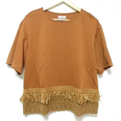 美品 COOHEM コーヘン 米富 フリンジ クロシェヘム 半袖 クルーネック カットソー Tシャツ S ブラウン レディース 古着 中古 USEDのサムネイル