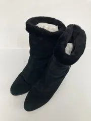 LANVIN ランバン ブーツ 23 ブラック スエード 無地 ポインテッドトゥ ショート ムートン・ボア 紐なし ウエッジ プレーントゥ レディースのサムネイル