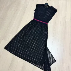 マージュ コルセット ニット ノースリーブ ロング丈ワンピース ブラック レース シースルー メッシュ エンブロイダリー 夏 アシンメトリーのサムネイル