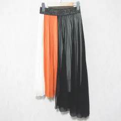美品 VIVIENNE TAM ヴィヴィアンタム パワーネット アシンメトリー 配色プリーツスカート サイズ38 ブラック オレンジ ホワイト レディース 古着 中古 USEDのサムネイル