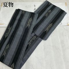 未使用品 化繊 ポリ 作り帯 浴衣 着物 和服 黒 白 ツバメ 燕 刺繍