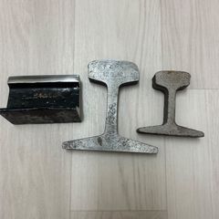 鉄道廃品 国鉄 犬釘3本 ＆ レール文鎮 2種（メッキ仕様・生レール）5点
