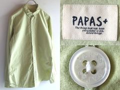 Papas パパス メンズ リネンシャツ 麻100% ヤシの木刺繍 長袖 白