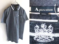 新品タグ付 Aquascutum アクアスキュータム ロゴ刺繍 コットン天竺 ボーダー ポロシャツ S メランジネイビー ホワイト 日本製のサムネイル