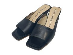 Fabio Rusconi E-2210 NAPPA NERO Square Toe Nappa Leather Sandals, Made in Italy, Women's Shoes, Mules, Black, Size 37 (23.5cm), 601sh-110