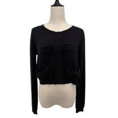 良品 SPORTMAX CODE スポーツマックスコード リボン ショート ニットカーディガン サイズL ブラック レディース 古着 中古 USEDのサムネイル