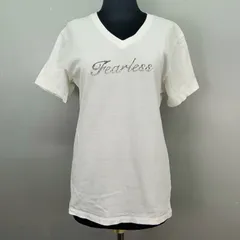 y2k FUGA フーガ ラインストーン 英字 Tシャツ サイズ44 日本製 コットン100% ホワイト 半袖 Vネック ヴィンテージ メンズ レディース 【0958】のサムネイル