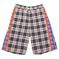 極美品▲GUCCI グッチ 625893 リネン混 チェック柄 インターロッキングG サイドライン ハーフパンツ マルチ 46 イタリア製 正規品 メンズのサムネイル
