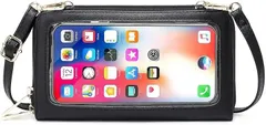 Honesty Mouth スマホショルダー 入れたまま操作 財布 一体型 スキミング防止 3way レディース ポーチ 斜めがけ 大きめ 全機種対応 (01:ブラック,  大きめ)