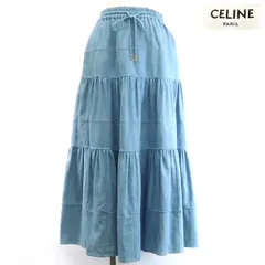 CELINE デニムスカート 34 トリオンフ チャーム 2J377310P フレア ロング ギャザー 美品 セリーヌ ◆送料込◆質屋-12071のサムネイル