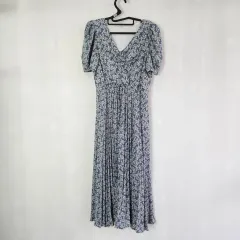 1300 トレンドコレクション 花柄 Vネック ロング ワンピース フリーサイズ ウエストゴム