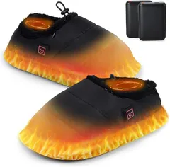SUPTEMPO 電気スリッパ コードレス 10秒速暖 フットウォーマー 足温器 充電式 電熱スリッパ 歩ける 足元ヒーター 2個バッテリー付き 6000mAh 日本製ヒーター 3段階温度調節 洗える (ブラック,  M(22.5～24.5cm))のサムネイル