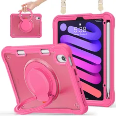 新品 Miimall 対応 iPad Mini7 ケース A17 Pro 2024 軽量 ペン収納 ショルダーストラップ付き 360度回転リング iPad Mini6 ケース 調整可能スタンド 耐衝撃 落下防止 半透明 肩掛け アイパッド ミニ 第7 6世代のサムネイル