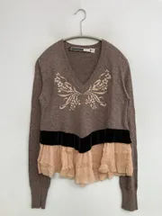 SPORTMAX ニット/セーター S ブラウン ウール・ニット フリル 刺繍 ミドル丈 長袖 Vネック レディースのサムネイル