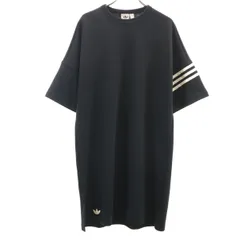 美品 adidas アディダス トレフォイルロゴ 半袖 ワンピース XL ブラック系 レディース 古着のサムネイル