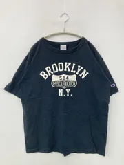 Champion チャンピオン Tシャツ/カットソー LARGE ネイビー 前面プリント ワンポイント ブランドロゴ ミドル丈 半袖 クルーネック(丸首) メンズ レディース