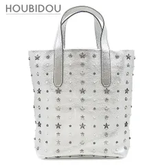 ジミーチュウ JIMMY CHOO 2WAYバッグ ソフィア レザー シルバー シルバー金具 SOFIA トート ショルダー 星 スター スタッズ メタリック 【中古】