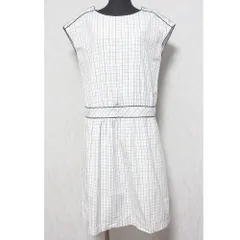 美品 Sally Scott サリースコット 格子柄 チェック柄 ショルダーボタン フレンチスリーブ ひざ丈 ワンピース 9AR オフホワイト レディース 古着 中古 USEDのサムネイル