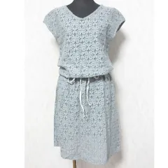 美品 Sally Scott サリースコット ウエストリボン フレンチスリーブ ひざ丈 レースワンピース M グレー系 レディース 古着 中古 USEDのサムネイル