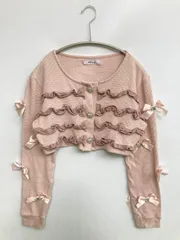 AnkRouge アンクルージュ カーディガン/ボレロ M ピンク コットン フリル ビジュー リボン ショート丈 長袖 レディースのサムネイル