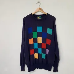 KENZO ケンゾー ユニーク レインボー CHECKPATTERN 長袖ニット 日本 ヴィンテージ ルーズフィットのサムネイル