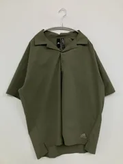 adidas アディダス シャツ/ブラウス L カーキ 無地 ミドル丈 半袖 オープンカラー メンズ