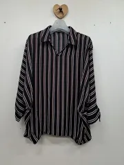 ストライプ シフォン シャツ ロング丈 77のサムネイル