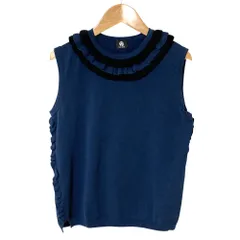 美品 PS Paul Smith ピーエスポールスミス ノースリーブ フリルニット カットソー M ネイビー レディース 古着 中古 USEDのサムネイル