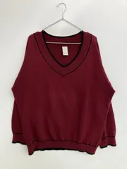 Casper John キャスパージョン ニット/セーター M レッド コットン ニット 無地 ライン柄 ミドル丈 長袖 Vネック メンズのサムネイル