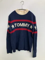 TOMMY JEANS トミージーンズ ニット/セーター S ネイビー ウール・ニット ブランドロゴ ライン柄 ミドル丈 長袖 クルーネック(丸首) レディースのサムネイル