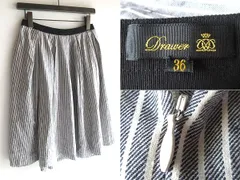 Drawer ドゥロワー リネンコットン ストライプ スカート 36 チャコール ホワイト 日本製 UNITED ARROWS ユナイテッドアローズのサムネイル