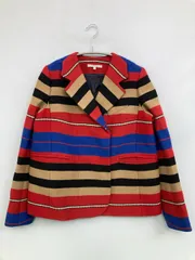 CARVEN カルヴェン テーラードジャケット 36 レッド ウール・ニット シルク ボーダー柄 ミドル丈 フードなし シングル レディースのサムネイル
