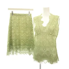 エルマノシェルビーノ ERMANNO SCERVINO セットアップ 上下 ノースリーブ ブラウス 総レース 刺繍 スカート ひざ丈 38 黄緑 /YMのサムネイル