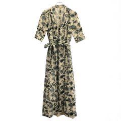 Sov. ソブ オリジナルレーヨンプリント ワンピース 本革レザーベルト